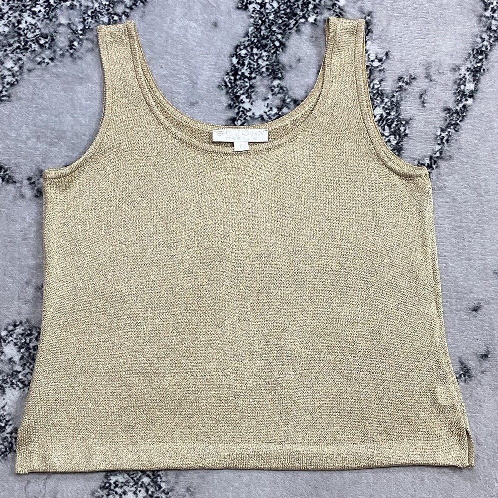 St. John Basics Tank Top Womens Size P Gold Knit Sleeveless Shell‎ Layering